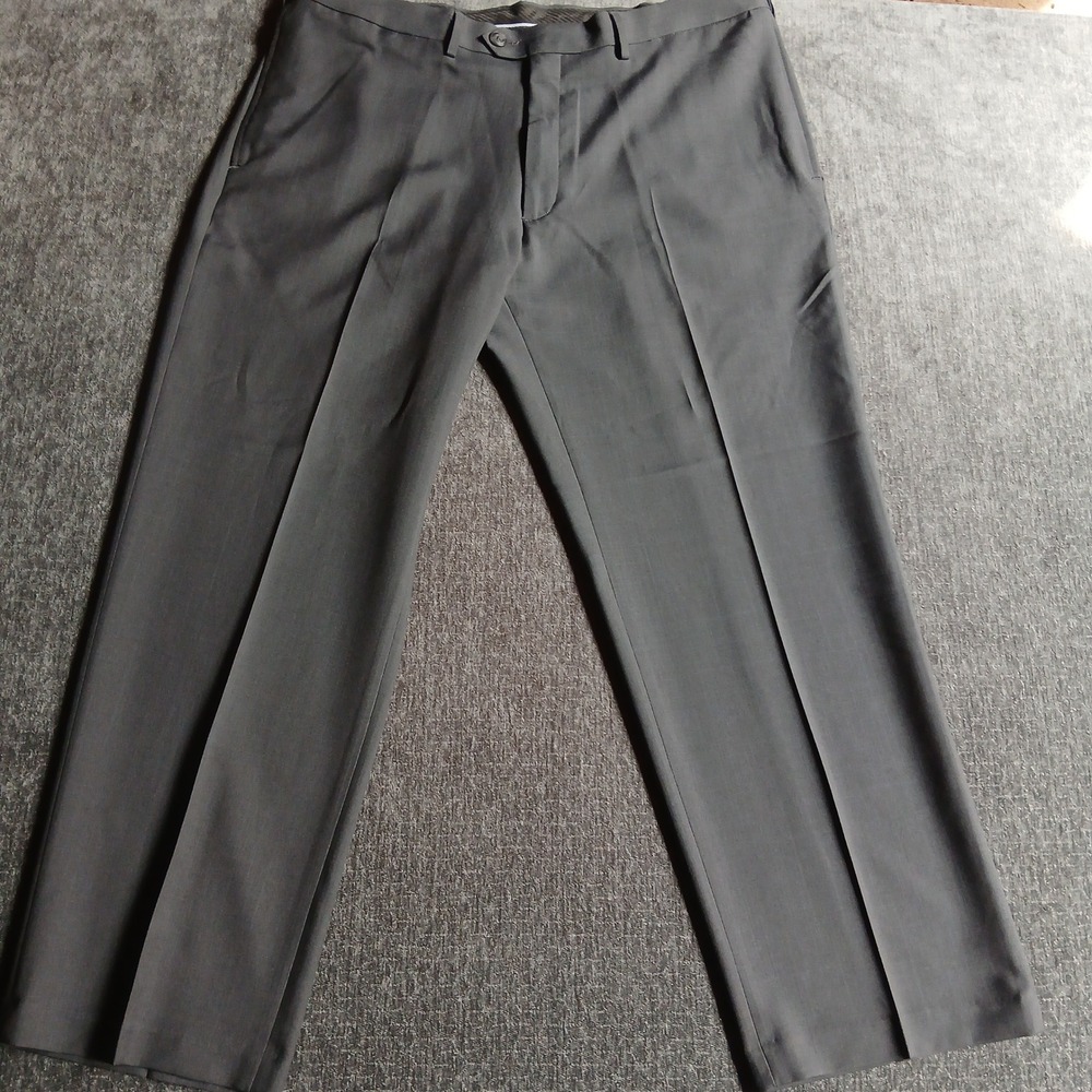 Haggar Eclo Stria Classic Fit Dress Pants Gray 40x29 Flat Front